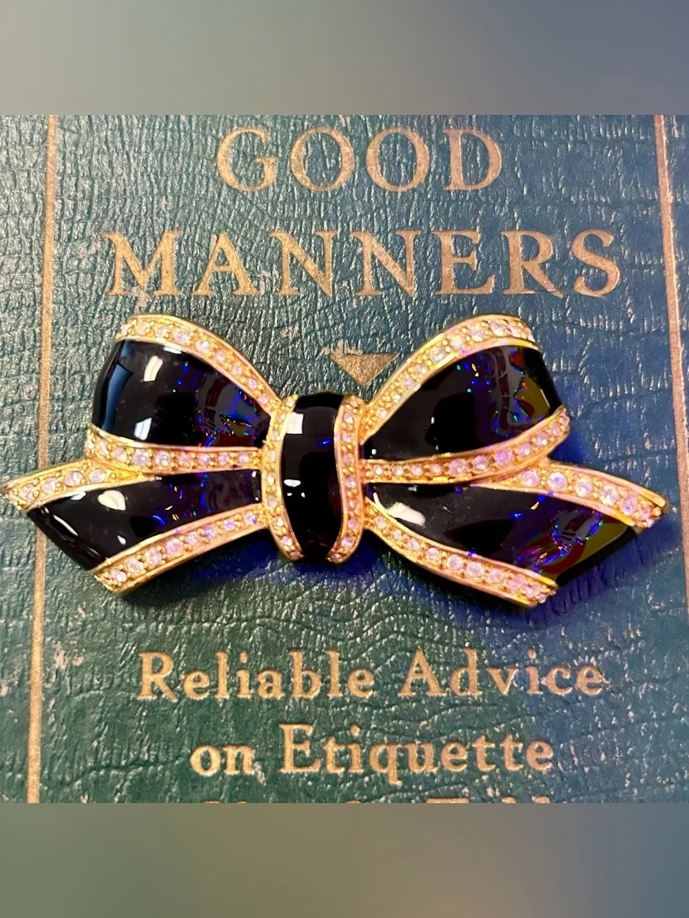Vintage Napier Black Enamel Bow Brooch
